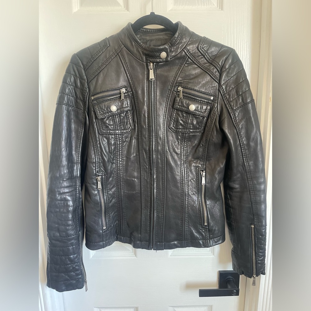 MICHAEL KORS 100% Genuine Leather Moto Jacket